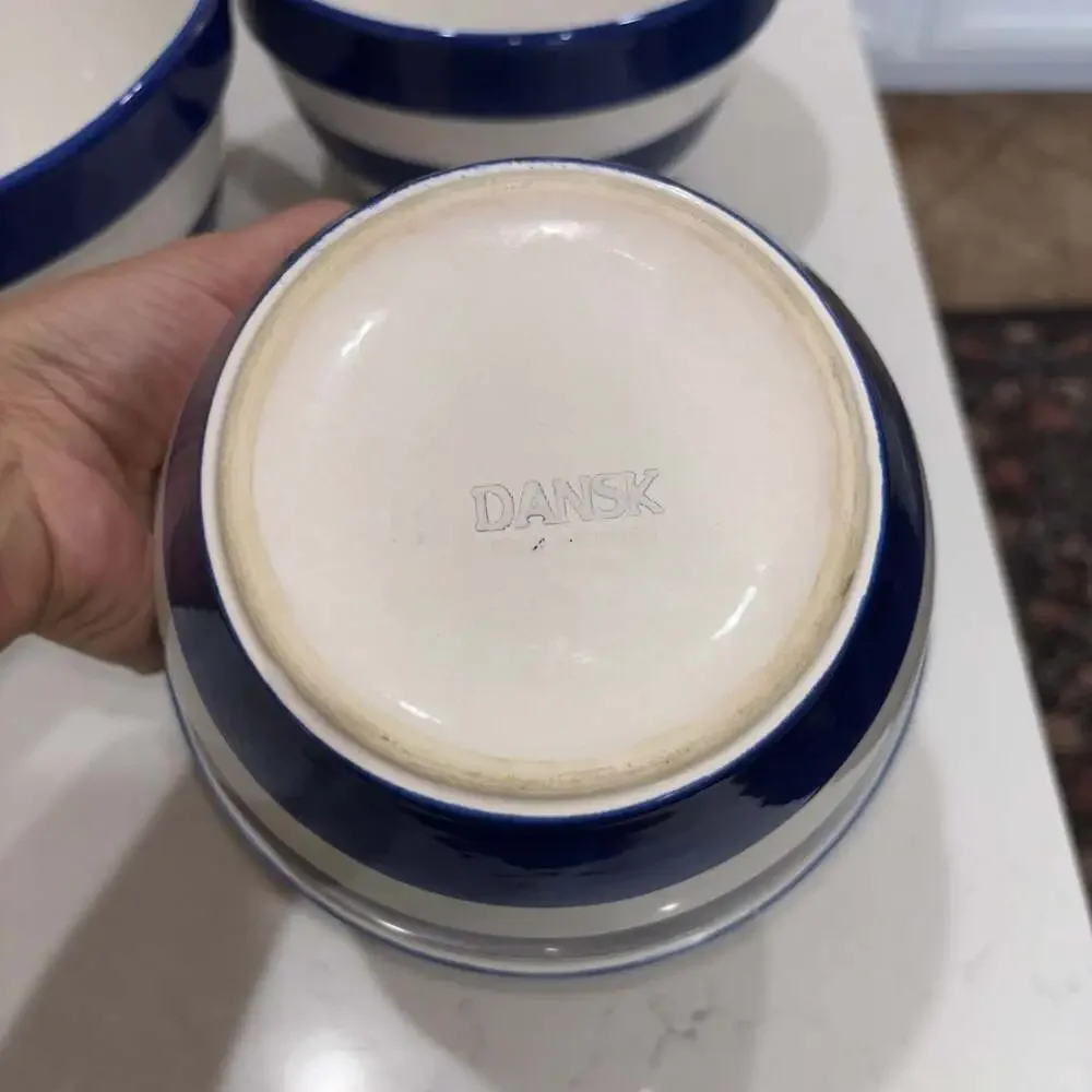 Vintage Dansk Blue and White Striped Nesting Mixing Bowl Set, 3-Piece